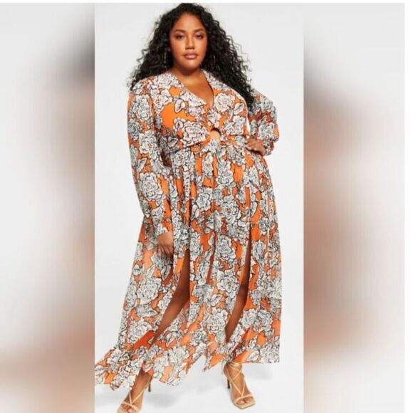 Nina Parker Other - Nina Parker Orange Floral Maxi Dress Cover Up Resortwear Vacation Plus Size 4X